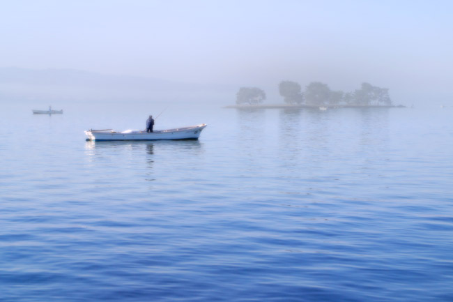 宍道湖　しじみ漁の景色